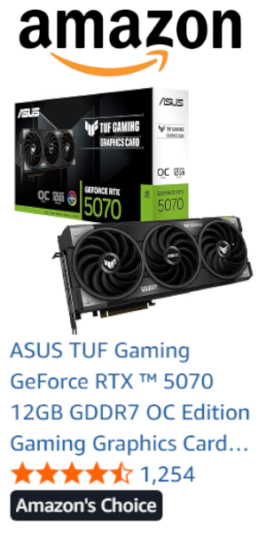 ASUS TUF Gaming GeForce RTX ™ 5070 12GB GDDR7 OC Edition Gaming Graphics Card